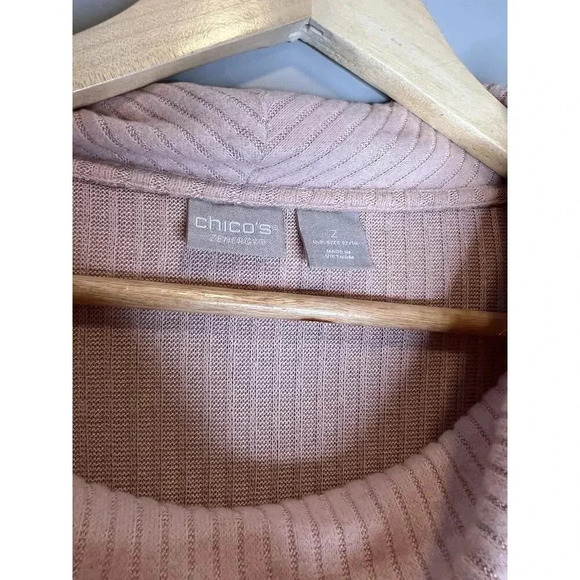 Chicos Zenergy Ribbed Sweater Soft Pink Cowl Neck Ribbed Pullover Sz. 2 / 12-14 - Picture 3 of 6